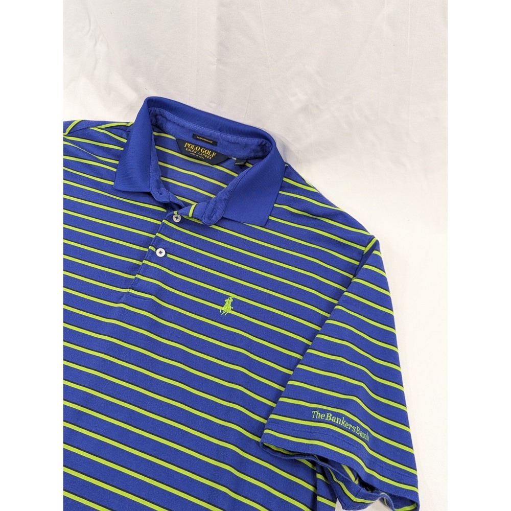 Polo Ralph Lauren Polo Shirt Mens XL Striped Performance Cotton Bankers Bank‎
